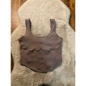 Victorias Secret Pink Tank Size‎ XL Curved Front Crop Ribbed Tan Womens